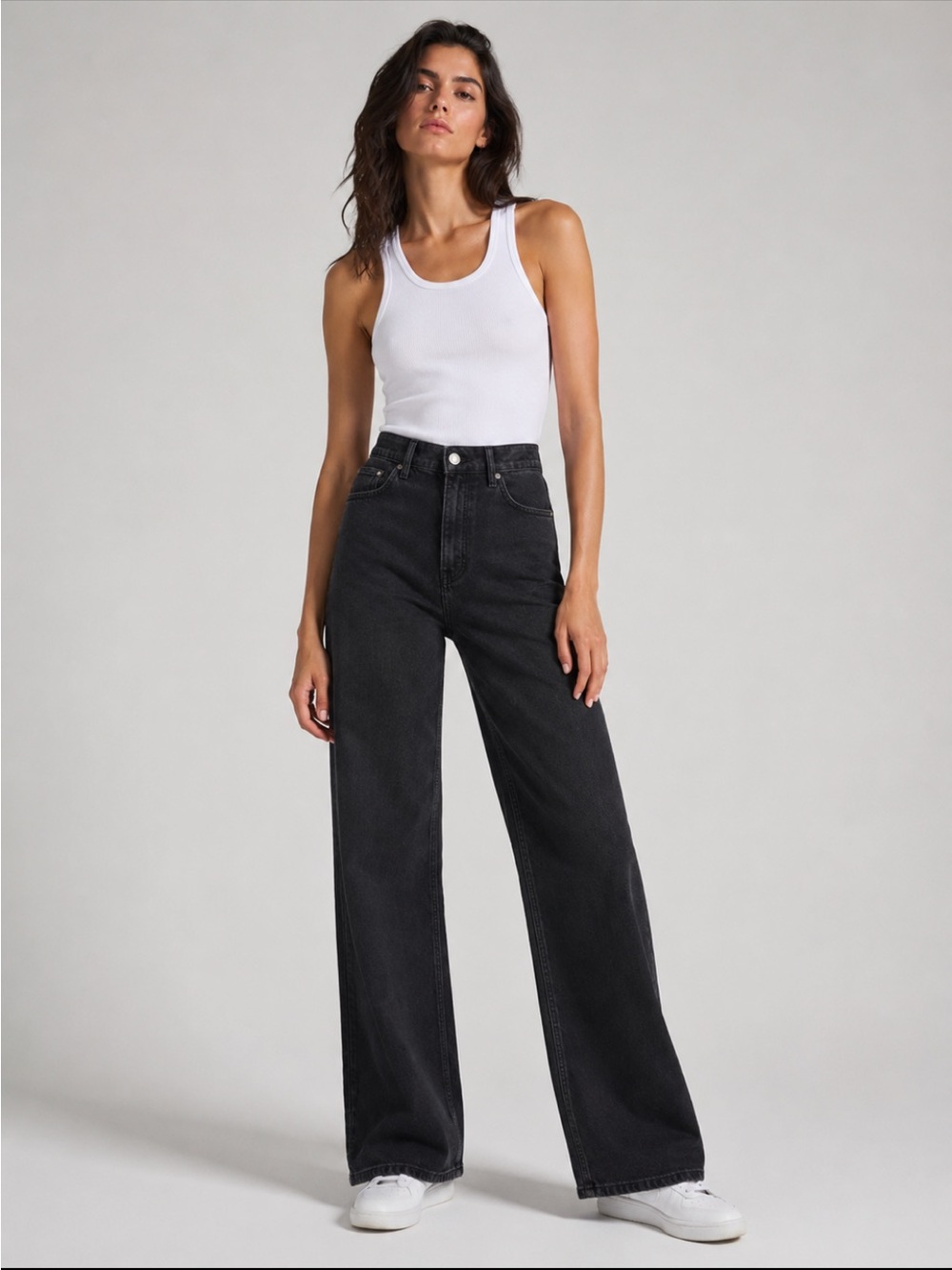 RE/DONE High Rise Wide Leg Jeans Black 100% Cotton Size 26